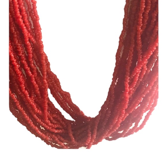 VINTAGE 1970s RARE American Indian Multi Strand Red Seed Bead Coral Necklace - Picture 12 of 16